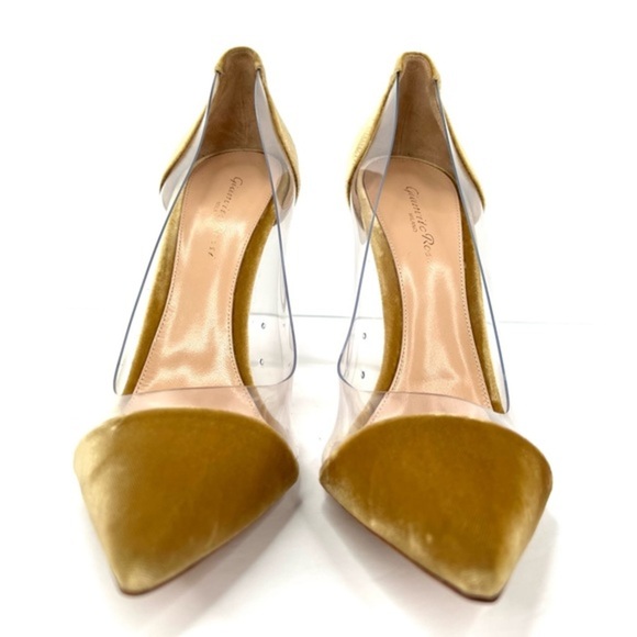 Gianvito Rossi Gold Plexi Velvet and Pvc Cap Toe Pumps Size 40.5 - Picture 4 of 12
